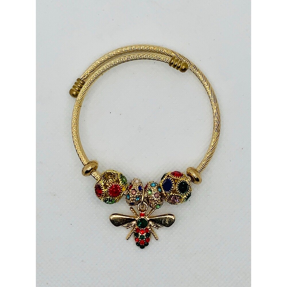 Multi Color Crystal Black & Red Bee Charm Adjustable Bracelet